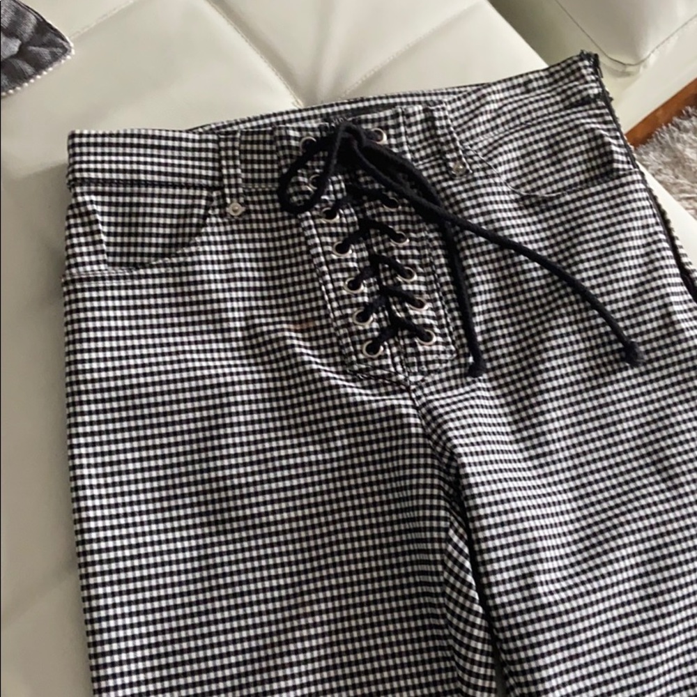 Dollskill Hounds tooth lace up wide leg pants